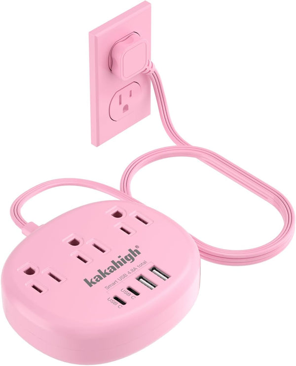 kakahigh Pink Extension Cord with Surge Protected 1080J - 5 FT Kawaii Power