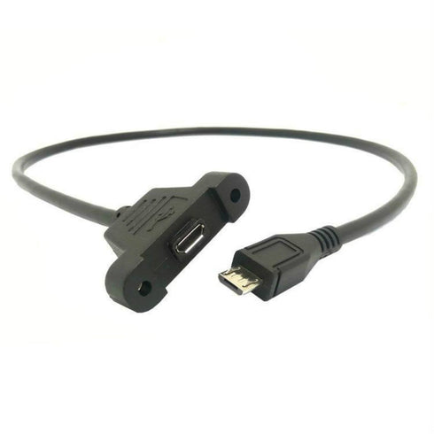 Micro USB Male to Female Extension Panel Mount Cable with Screws, Data+Charge, Black 50CM/1.6FT
