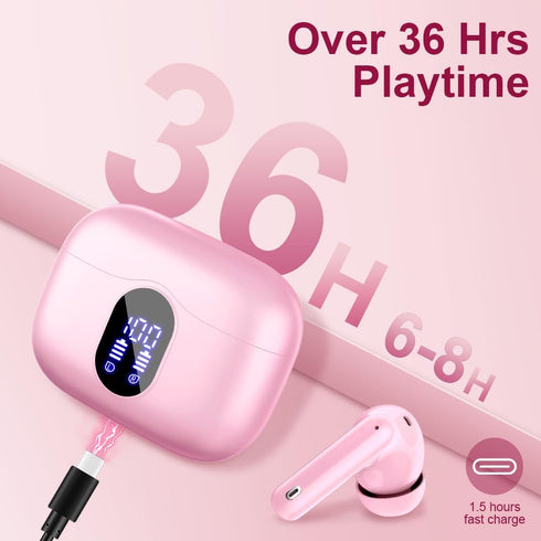 Wireless Earbuds Bluetooth 5.3 Headphones with Noise Cancelling Mic, IP7 Waterproof 36H Playtime for Sports Workout Pink