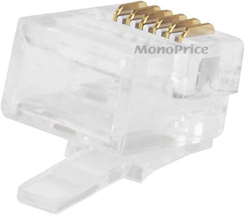 Monoprice 6P6C RJ12 Modular Plugs, 50 Pack, Clear, For Flat Solid/Stranded Cable