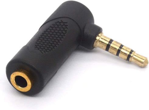 Gold Plated 3.5mm Headphone Adapters, Right Angle TRRS Male to Female AUX Connector, 90 Degree (2 Pack)