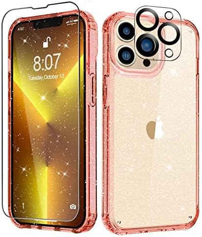 MIODIK Compatible with iPhone 13 Pro Case, Clear Glitter Protective Shockproof Phone Case with Screen and Camera Lens