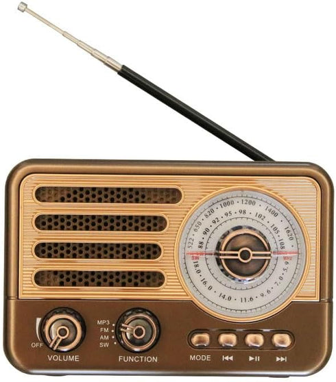 YIONGTAF Retro AM/FM Portable Radio with MP3 Player, Rechargeable Battery, LED Light, Wood