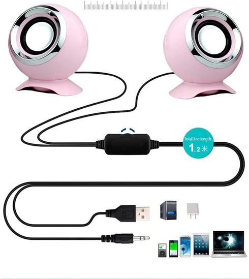 USB Speakers, Mini Wired Computer Speaker, Powered Multimedia Stereo Sound with 3.5mm Audio Jack (Pink)
