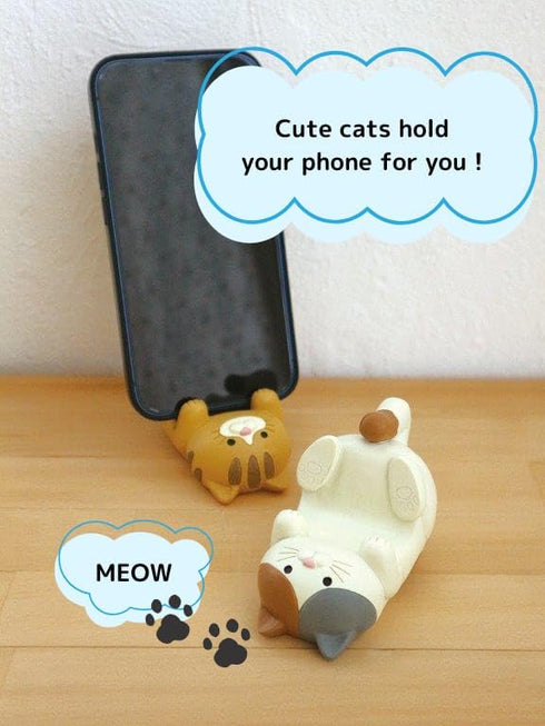 WELL ORIGIN Cute Cuddly Cat Smartphone Stand, Non-Electric, Desktop, Living Room, Bedroom, Gift Idea, Japan Import