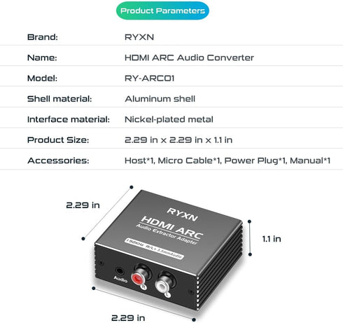 HDMI ARC Audio Extractor 192KHz, HDMI ARC Adapter with 3.5mm Audio and L/R Stereo Audio for HDTV Soundbar