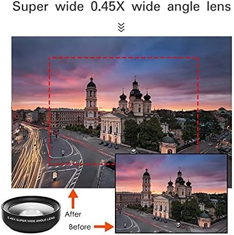 Mobile Phone Wide-Angle Lens 0.45X Mobile Phone Camera Lens Kit Macro Lens 12.5X Universal for iPhone Android