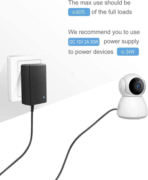 15V 2A DC Power Supply - AC 100V-240V Input to DC 15 Volt 2 Amp Adapter with 5.5mm x 2.5mm Plug and Size Tips