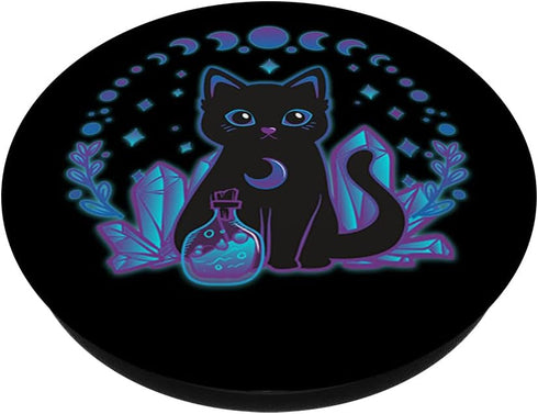 Cute Witchy Black Cat Crystal Alchemy Kawaii Pastel Goth PopSockets Swappable PopGrip