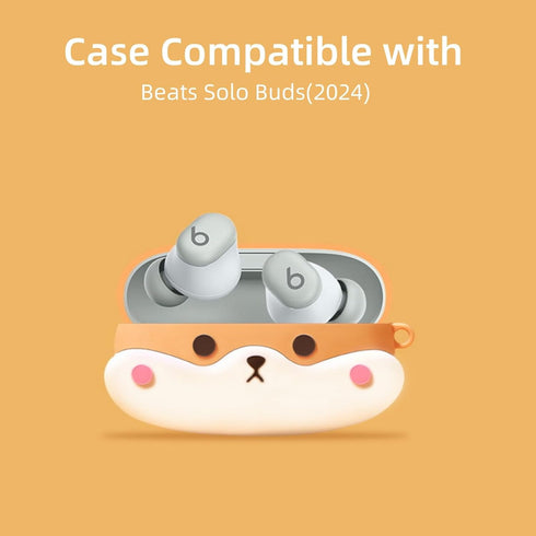 Cute Case for Beats Solo Buds (2024) with Keychain, Soft Silicone Anime Puppy Protective Cartoon Case