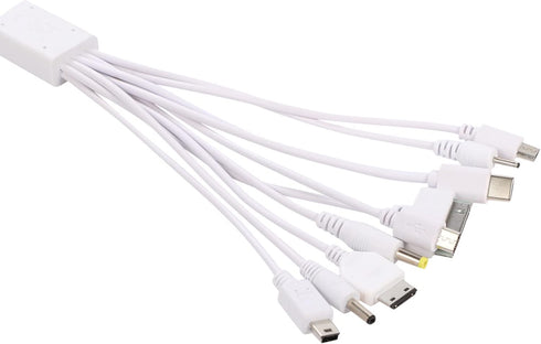 10 in 1 Universal Multifunction Cable, Fit USB Charger Cell Mobile Phone MP4 Zaf White