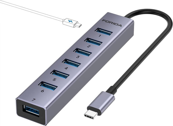 FORIDA USB C Hub-8 Port USB HUB with 7 USB3.0 Data Ports,Aluminum Alloy