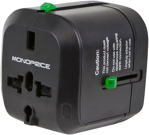 Monoprice Compact Cube Universal Travel Adapter, Supports International Power Outlets in Black