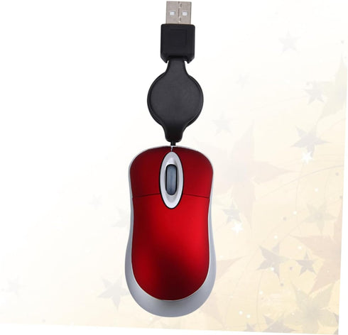 UKCOCO Mini USB Wired Mouse, Retractable Cable Optical Compact Travel Mute Mice for PC Desktop Notebook (Red)