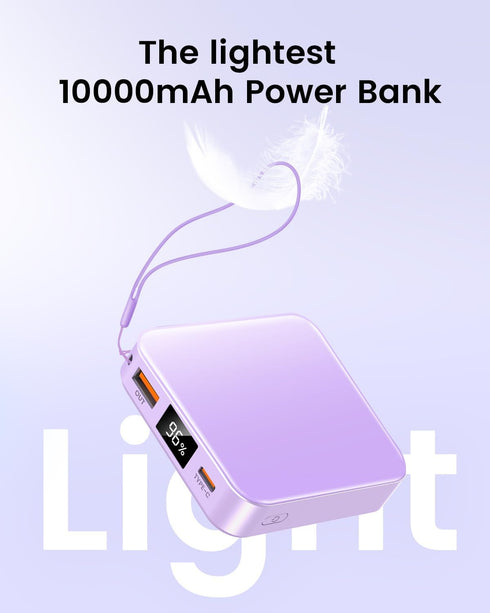 10000mAh Mini Power Bank - Portable Charger with USB C Input/Output, Smart LED Display, 30W Fast Charging for iPhone,