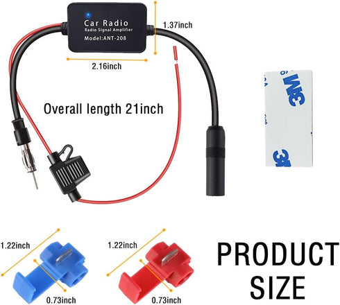 Junecarp 12V 25 Car Antenna Booster db - Amplify Signal & Reduce Noise AM FM Radio Antenna Amplifier for Car
