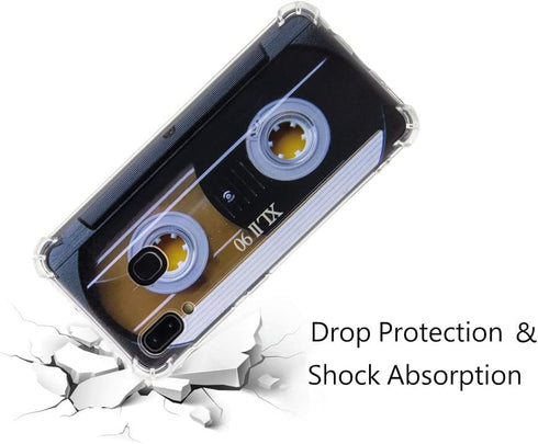 Case for Galaxy A20 with Reinforced Corners, TPU Soft Bumper Retro Music Cassette Tape Design