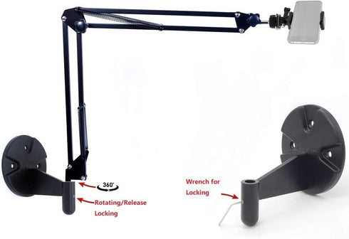 2in1 Wall Phone Mount, Overhead Camera Mount for iPhone Samsung Live Streaming, Craft Videos, Online Lessons