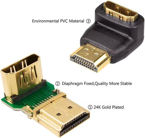 VCE HDMI 90 and 270 Degree Adapter 2-Pack, Right Angle Male to Female Connector