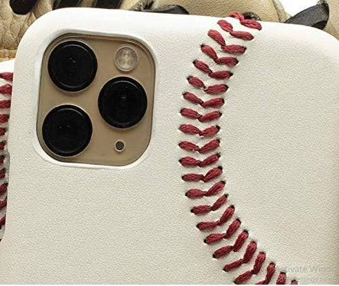 mcmadley iPhone 12 Mini Baseball Phone Case - Professional Baseball Leather, Raised Red Hand Stitching, Thin Protective