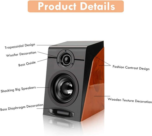 Portable Computer Speakers - Wired Pair 3in Stereo HiFi Multimedia PC Subwoofer with Non Slip Mat