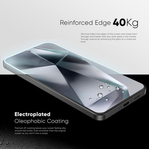 FLOLAB NanoArmour ONETIME for Samsung Galaxy S24 Case Friendly Screen Protector, Tempered Glass 2 Pack