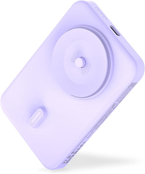 Electric Suction Power Bank, 5000mAh Wireless Charger, 22.5W Fast Charging, USB-C Cable, for iPhone 15/14/13/12, Purple