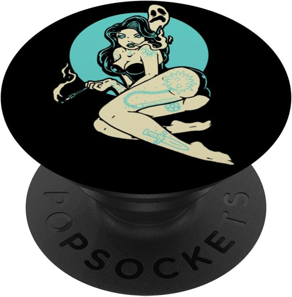 Tattooed Goth Pin-Up Girl Horror Ghost Moon Rockabilly PopSockets Standard PopGrip