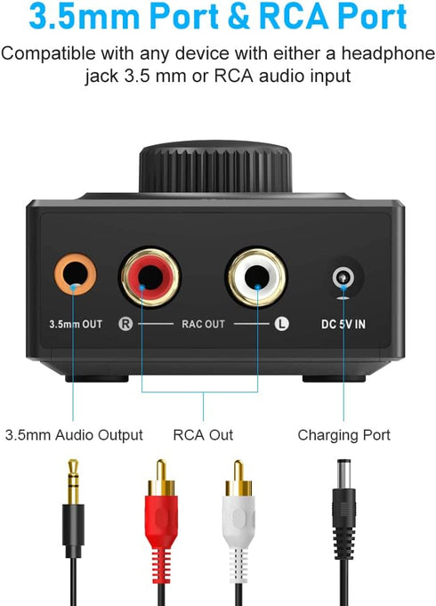 YMOO B06T3 Bluetooth 5.3 Receiver, 100ft RCA Bluetooth Audio Adapter for Home Stereo/Speaker