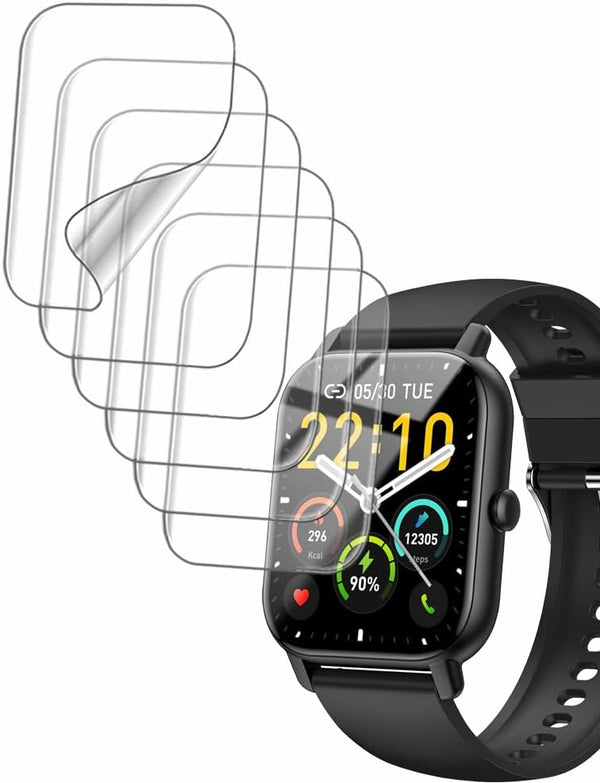 Screen Protector for Nerunsa P66D 1.85” Smart Watch, Soft TPU, 6-pack, Full Coverage, Bubble Self-healing