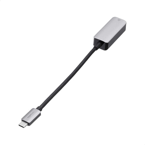 Amazon Basics Aluminum USB 3.1 Type-C to RJ45 Gigabit Ethernet Adapter, Grey, 2.07 x 0.81 x 0.6 inches
