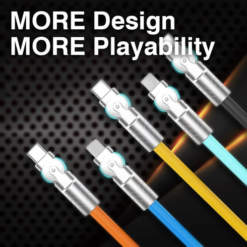 Recyphi Chubby Gamer USB to C Fast Charge Cable - 180° Rotating, LED, Durable Rubber, Flexible Rotary Connector for