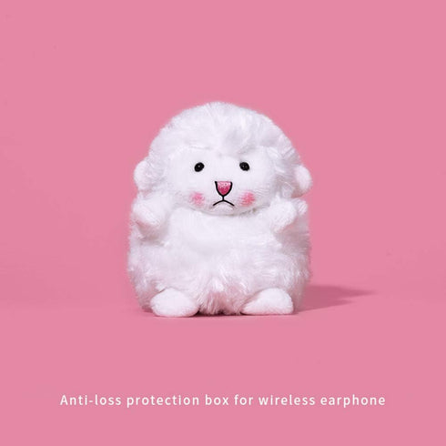 Yatchen Cute 3D Cartoon Fur Sheep Design Plush Case Compatible with AirPods 1&2, Funny Cover with Keychain