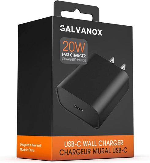 Galvanox 20W USB C Charger, Fast Charging Wall Plug Power Adapter for iPhone 12/13/14/15 Pro Max - Black