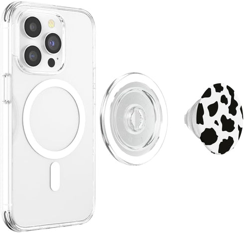 Black and White Cow Print Design PopSockets Grip for MagSafe, Cute for Boys and Teen Girls