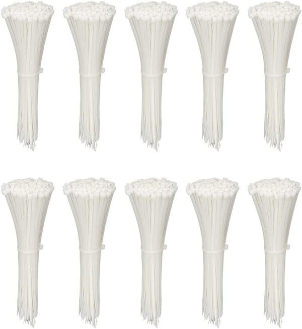 1000 Pack 4 Inch KOOWIN Nylon Plastic Cable Zip Ties - Small Wire Wraps in White