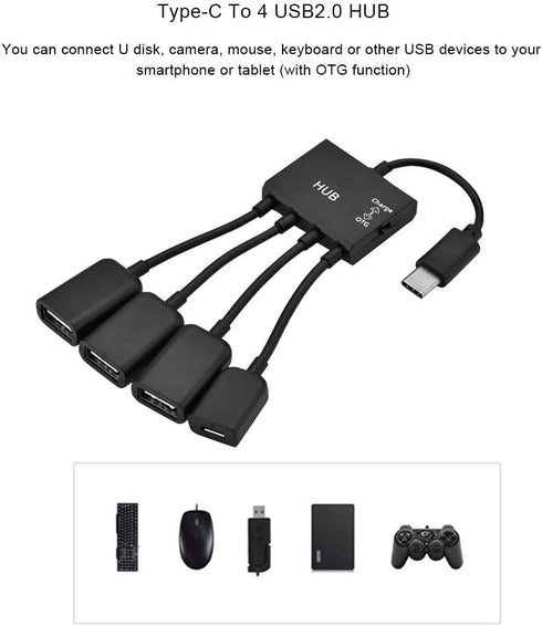 4 in 1 USB3.1 Type C HUB - Type C Male to 3 USB 2.0 Female Ports, OTG Function Supported
