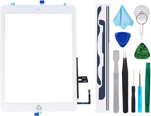 White Digitizer Repair Kit for iPad 9.7" 2018 iPad 6 6th Gen A1893 A1954 Touch Screen Replacement with Tools + Home