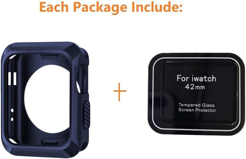 Wolait 42mm Compatible Apple Watch Case, Rugged Protective Case + Tempered Glass Screen Protector, Navy for Series 3,