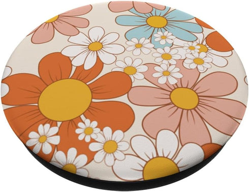 Vintage Retro White Orange Blue Floral Pattern Flower Love PopSockets Standard PopGrip