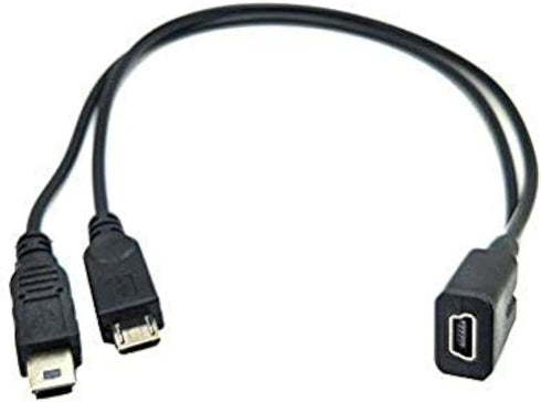 Duttek Mini USB Multi Charging Cable, 10 inch Y Splitter Cable, Mini USB Female to Micro USB Male 2 in 1 Cord Black