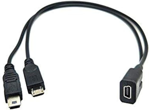 Duttek Mini USB Multi Charging Cable, 10 inch Y Splitter Cable, Mini USB Female to Micro USB Male 2 in 1 Cord Black