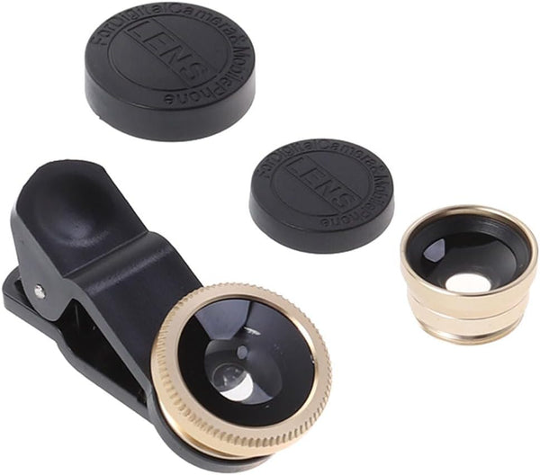 Portable Cell Phone Camera Lens: 3 in 1 Clip on Super Wide Angle, Macro, Fisheye Lens Compatible for iPhone