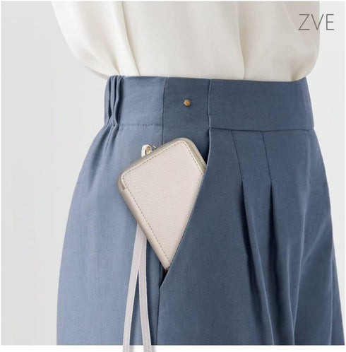 ZVE Wallet Case for iPhone 13 - Credit Card Holder, Zipper RFID Blocking Leather Case with Wrist Strap - Beige