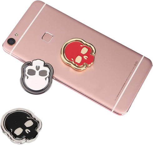 3 Packs Skull Shape Phone Ring Holder, 180° Adjustable Metal Stand in Black, White, Red