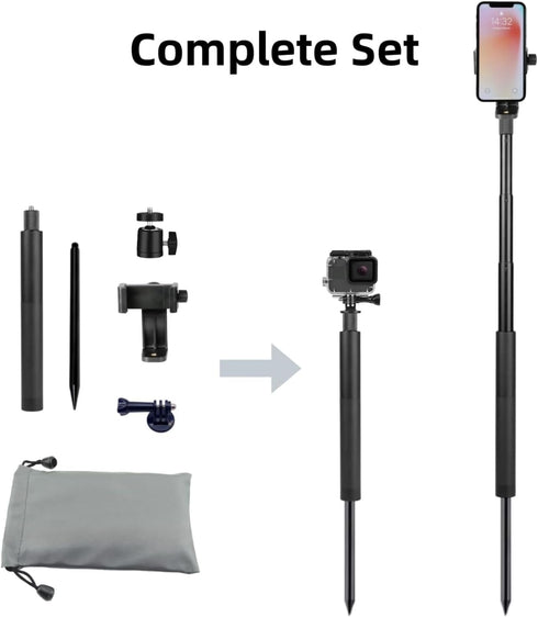 YKI 50" Golf Monopod Selfie Stick with Ground Spike Stake, Golf Swing Analyzer Phone Stand for Training Aid, Adjustable