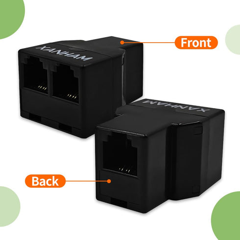 Telephone Cable 2 Way Splitter(3 Pack) RJ11 6P4C Phone Line Cord Adapter with 3 inch Cable for Landline Phone Wire, Black, AV01204