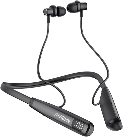 AIYIBEN Neckband Bluetooth Headphone with LED Power, Neckband Headphones 100 Hours Playtime, in-Ear