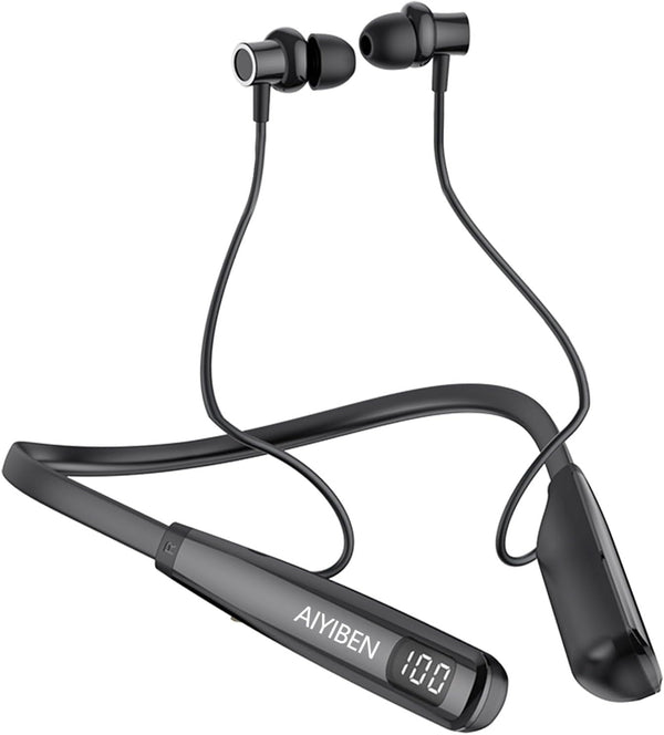 AIYIBEN Neckband Bluetooth Headphone with LED Power, Neckband Headphones 100 Hours Playtime, in-Ear
