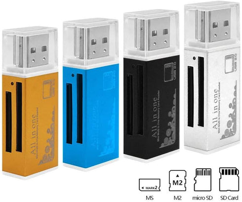 VizGiz 4 Pack M2 RS-MMC SD Card Reader All in One Memory Card Reader Memory Stick pro Duo Adapter USB Writer for Micro